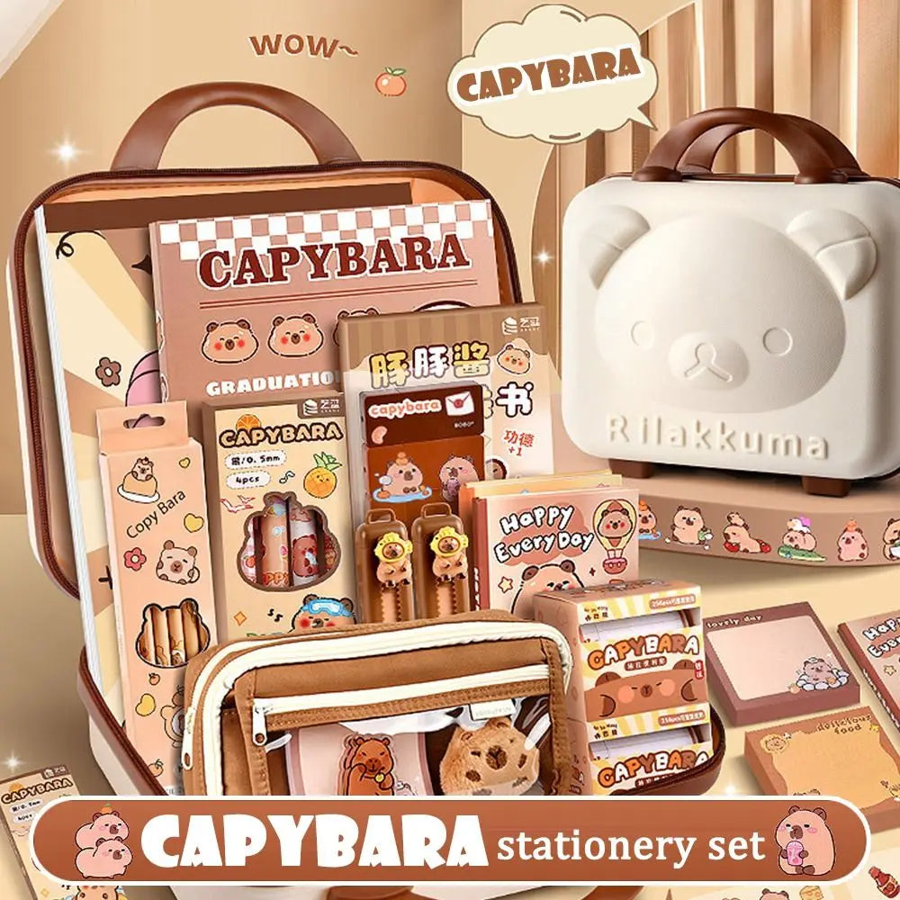 Kawaii Capybara Stationery Set Notebook, Stickers Ruler, Pencil, Pen Case Back-to-School Supplies Cute Pencil Sharpener