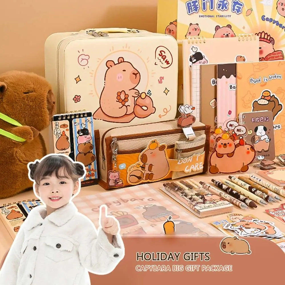 Large Capacity Gift Box Capybara Stationery Set Abundant Pencil Case Study Stationery Cute Back-to-school Gift Kit for Students