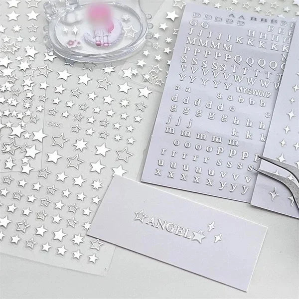 New Arrival 3pcs Set Silver Letters + Starburst + Star Toploader Decorative Stickers Stationery