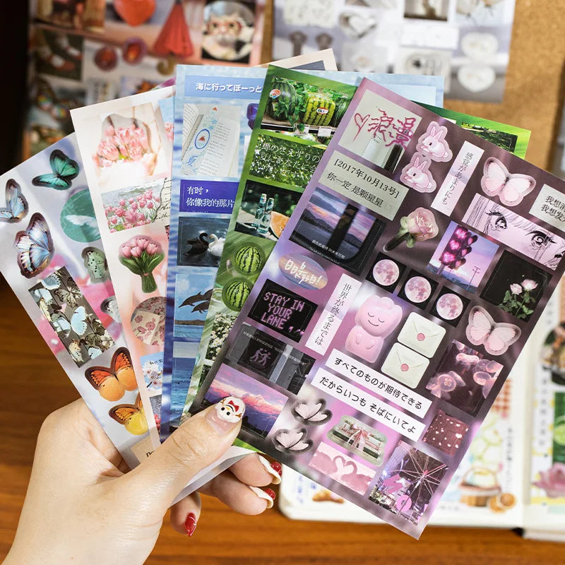 20pcs Die-Cut Sticker Book - Japanese Food & Dessert Vintage Showa Style，Glitter Matte Glossy Finish，School Stationery supplies