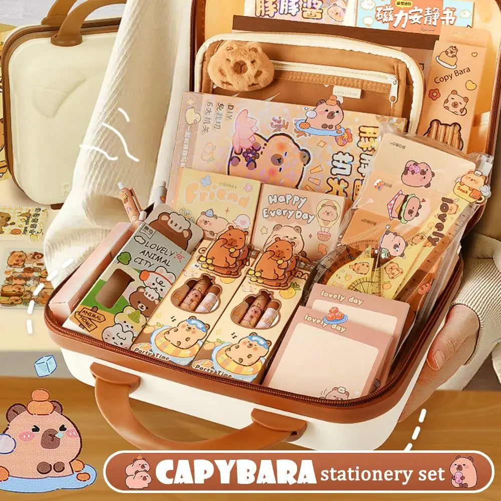 Kawaii Capybara Stationery Set Notebook, Stickers Ruler, Pencil, Pen Case Back-to-School Supplies Cute Pencil Sharpener