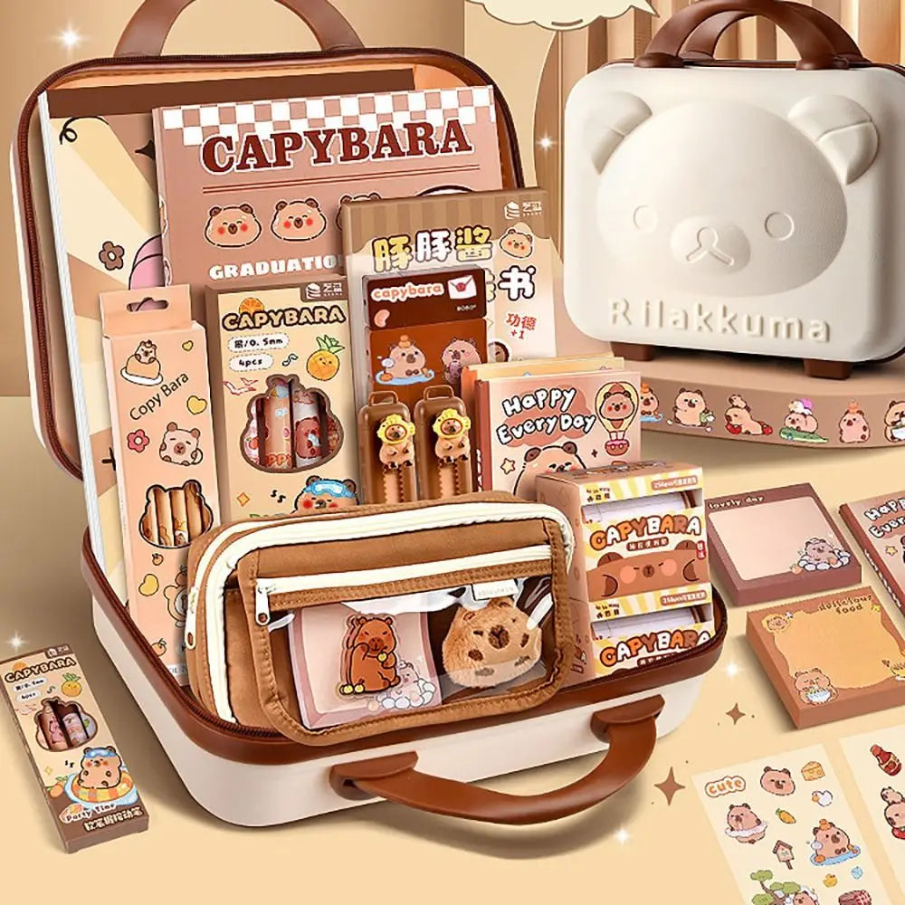 Kawaii Capybara Stationery Set Notebook, Stickers Ruler, Pencil, Pen Case Back-to-School Supplies Cute Pencil Sharpener